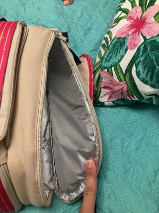 trona portátil bebé rosa con bolsillos térmicos