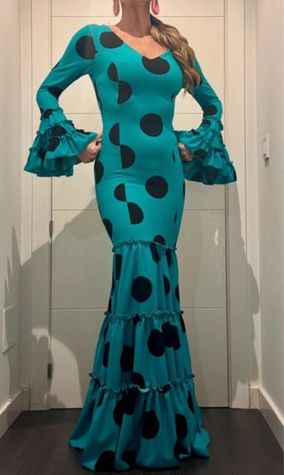 Vestido Flamenca Turquesa Lunares Talla S