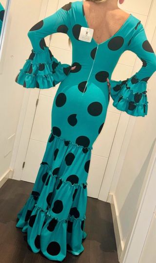 Vestido Flamenca Turquesa Lunares Talla S