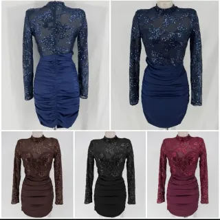 Vestido de fiesta con lentejuelas y encaje