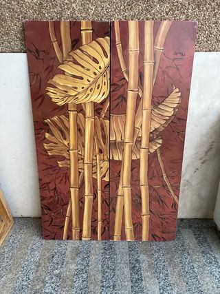 2 Cuadros Bambú y Hojas Tropicales