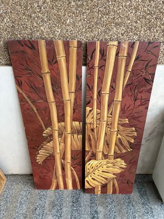 2 Cuadros Bambú y Hojas Tropicales