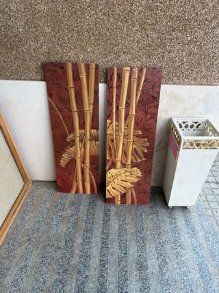 2 Cuadros Bambú y Hojas Tropicales