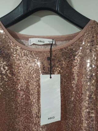 Top lentejuelas Mango rosa/dorado