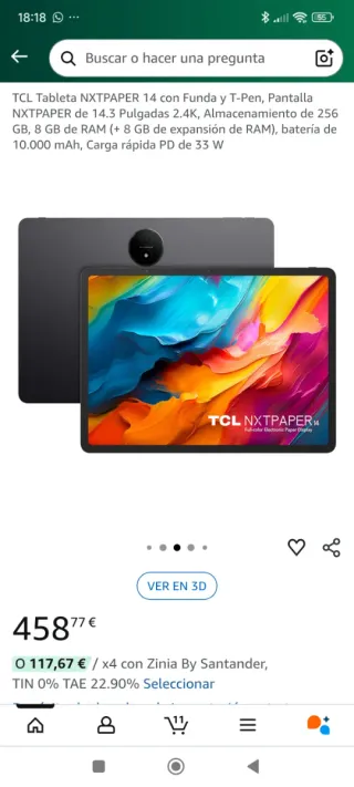 TCL NXTPAPER 14 Tablet Negra