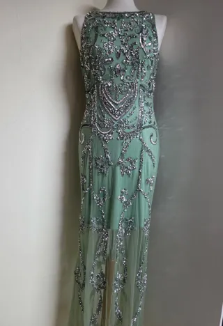 Vestido fiesta Coosy verde y plateado