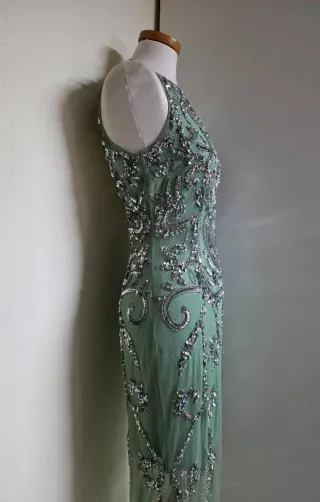 Vestido fiesta Coosy verde y plateado