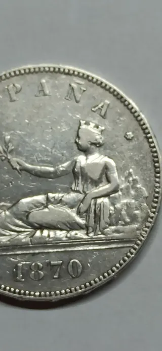 Moneda 5 Pesetas Plata 1870 España