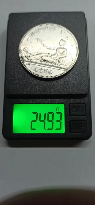 Moneda 5 Pesetas Plata 1870 España