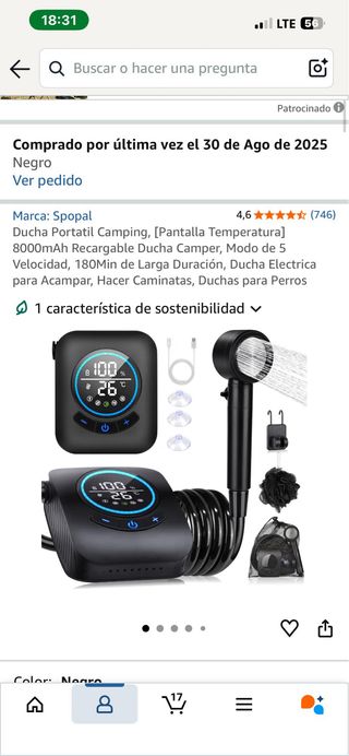 Ducha Portátil Camping a batería