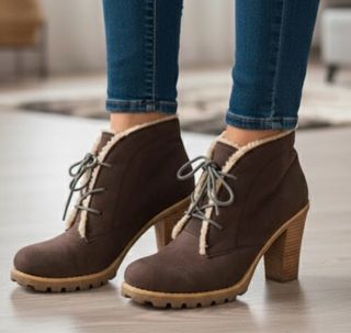 Stivaletti marroni con tacco e pelliccia