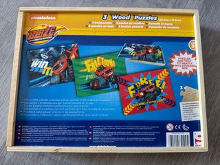 3 Puzzles Blaze Caja Madera Nickelodeon