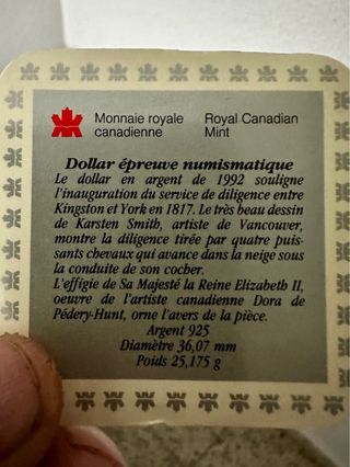 Dólar de Plata Canadiense 1992