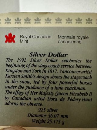 Dólar de Plata Canadiense 1992