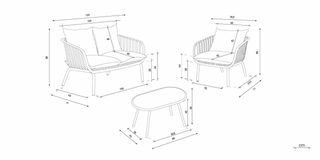 Conjunto exterior: sofá, 2 butacas y mesa