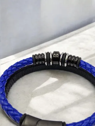 Pulsera trenzada cuero azul y negro