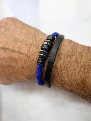 Pulsera trenzada cuero azul y negro