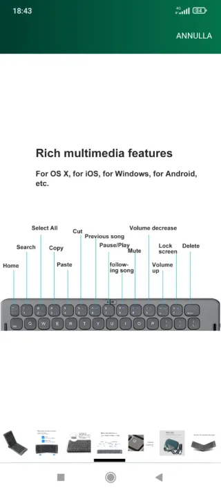 Tastiera Pieghevole bluetooth ios android Windows