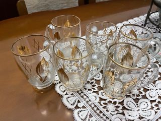 Juego 6 Vasos Cristal Vintage Dorado