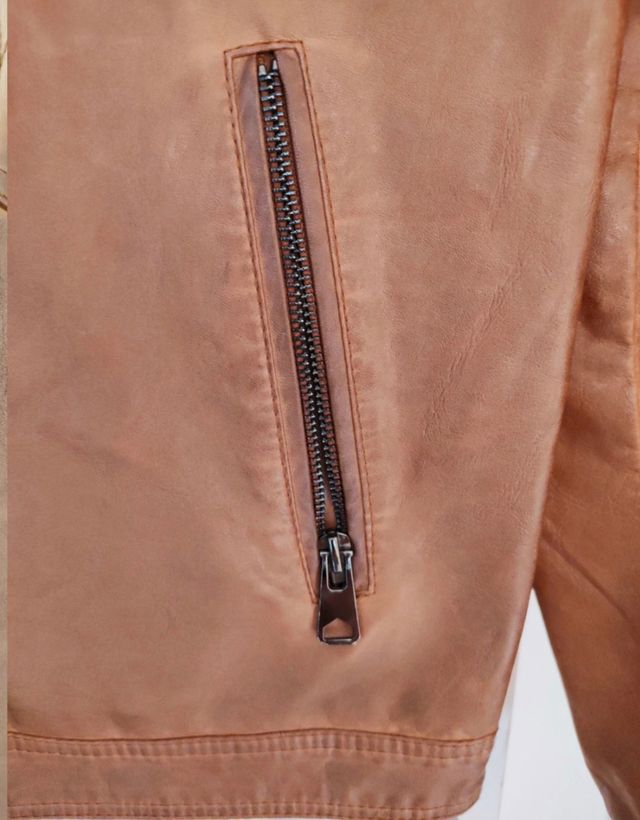 Chaqueta polipiel marrón hombre Talla XS