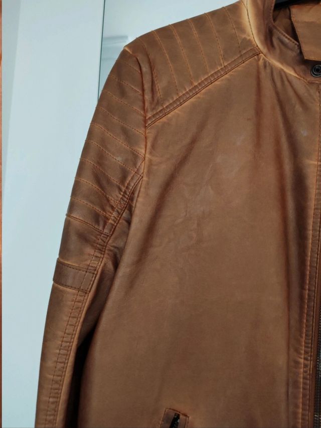 Chaqueta polipiel marrón hombre Talla XS