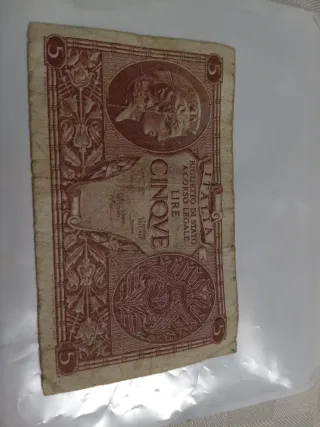 2 Banconote Italiane: 5 Lire e 10 Lire