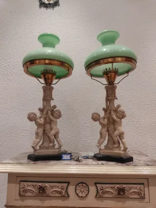 Lampade da tavolo cherubini dorati e verdi