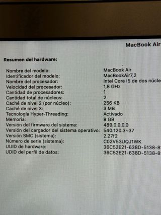 MacBook Air 2017 128GB i5 8GB Plata