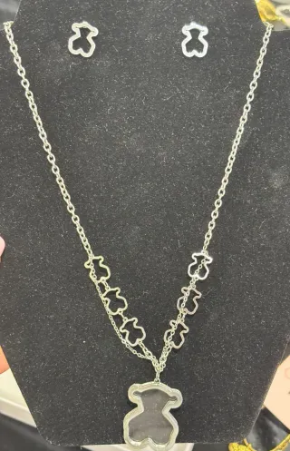 Conjunto collar y pendientes oso plateado