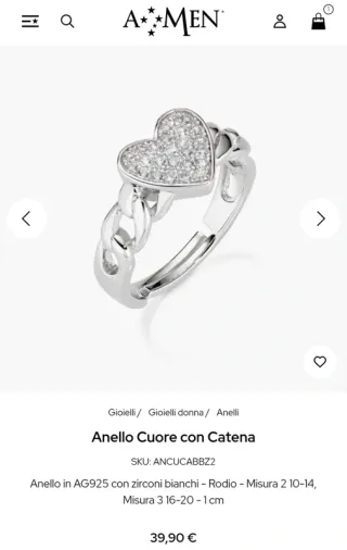 Anello Cuore con Catena Amen Argento