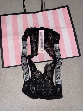 Braguita Victoria's Secret Negra Encaje Tira Brill