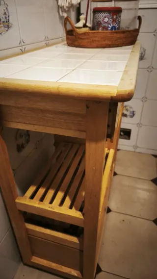 Carrito Auxiliar Cocina Madera y Blanco