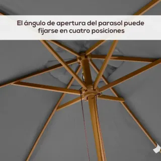 Sombrilla de madera y tela gris