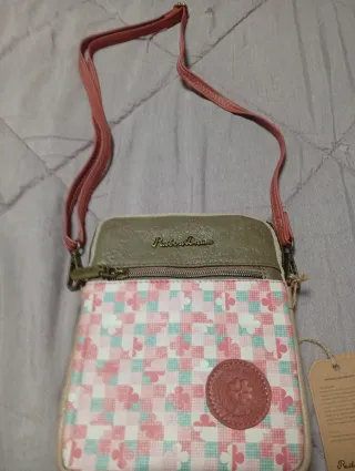 Bolso pequeño rosa y beige