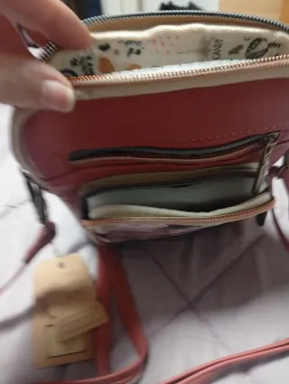 Bolso pequeño rosa y beige