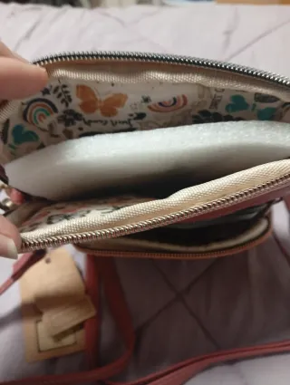 Bolso pequeño rosa y beige