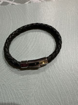 Pulsera Tous trenzada cuero negra y cierre plata