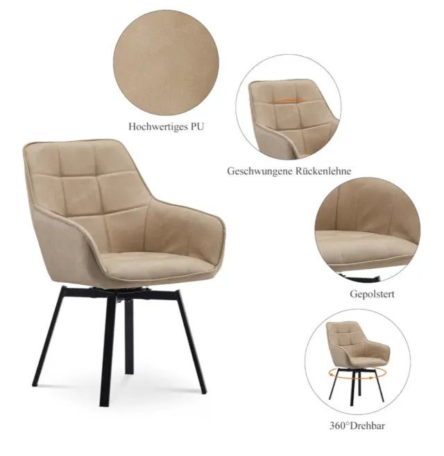 Silla de oficina giratoria beige con reposabrazos