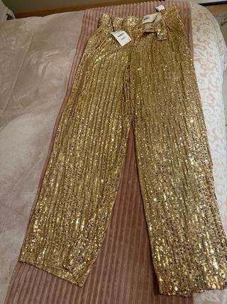 Pantalones Zara Lentejuelas Dorados