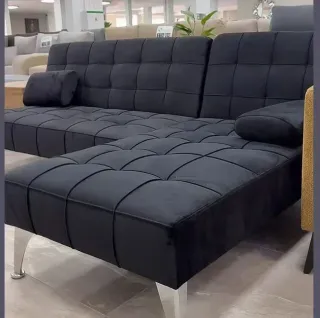 Sofá Cama Chaise Longue Negro Terciopelo