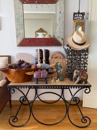 Mesa auxiliar madera y hierro decapado