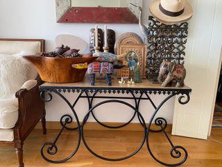 Mesa auxiliar madera y hierro decapado