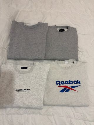 Lote 4 Sudaderas Grises Jack & Jones y Reebok Tall
