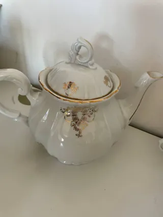 Servizio da tè porcellana bianca decori oro