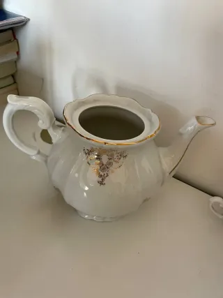 Servizio da tè porcellana bianca decori oro