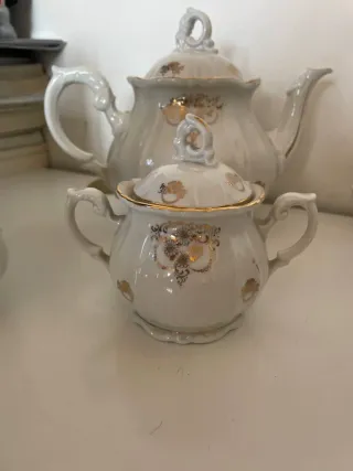 Servizio da tè porcellana bianca decori oro