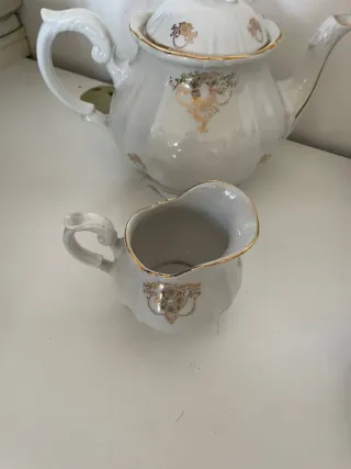 Servizio da tè porcellana bianca decori oro