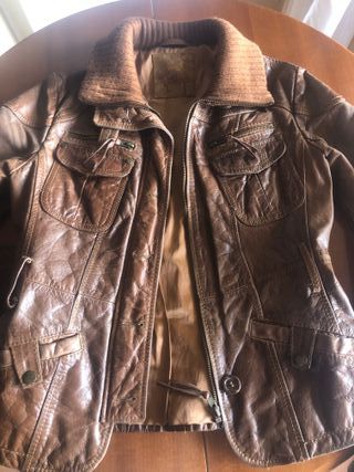 Cazadora Piel Stradivarius Talla L Marrón