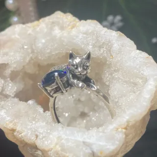 Anillo Gato Ópalo Negro Plata