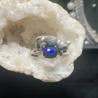 Anillo Gato Ópalo Negro Plata